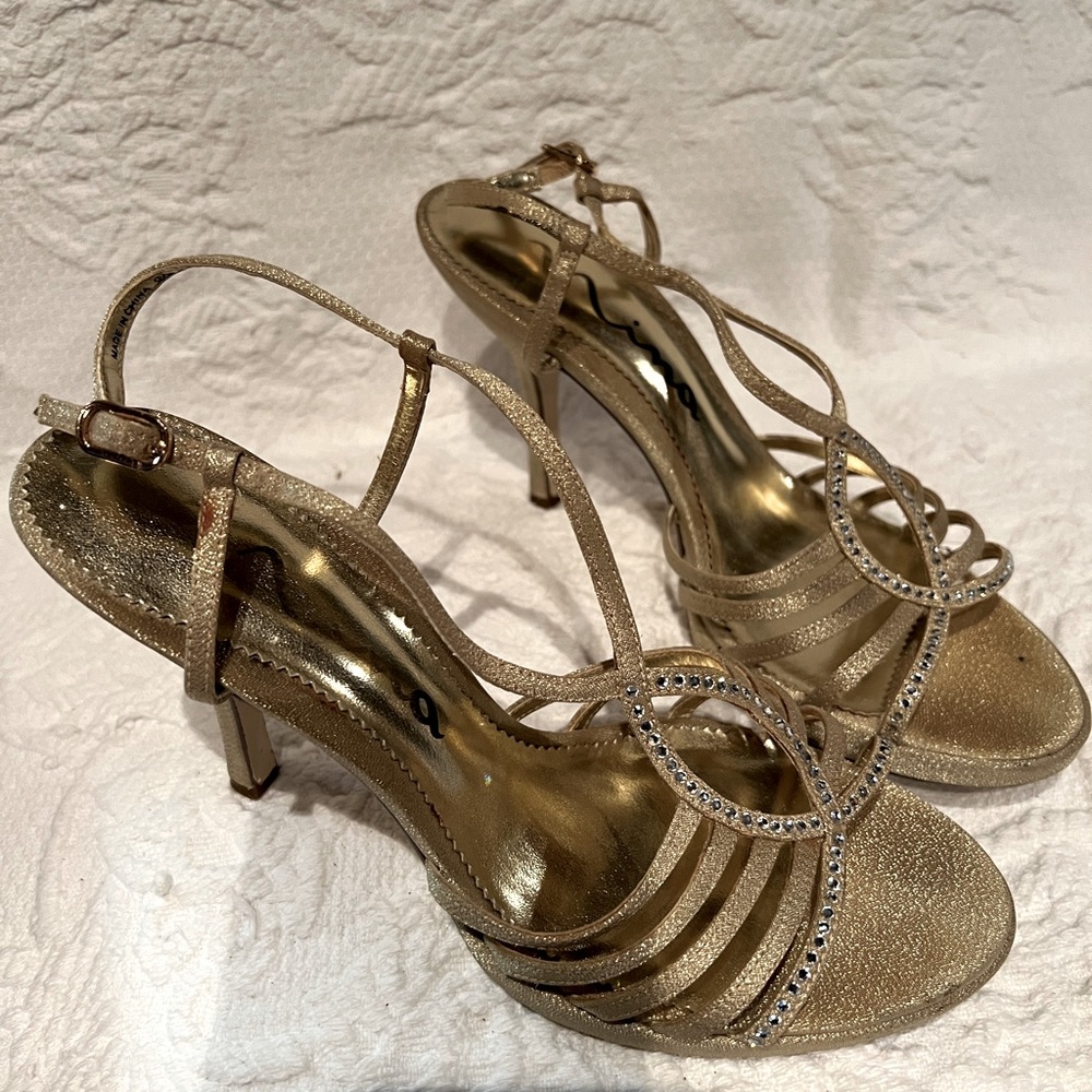 Gold Heels with Rhinestones - Picture 2 of 8